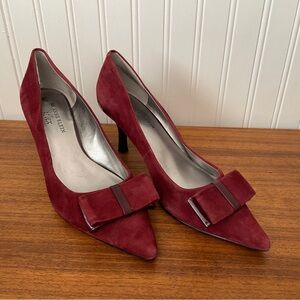 Anne Klein Burgundy Suede Heels with Bow